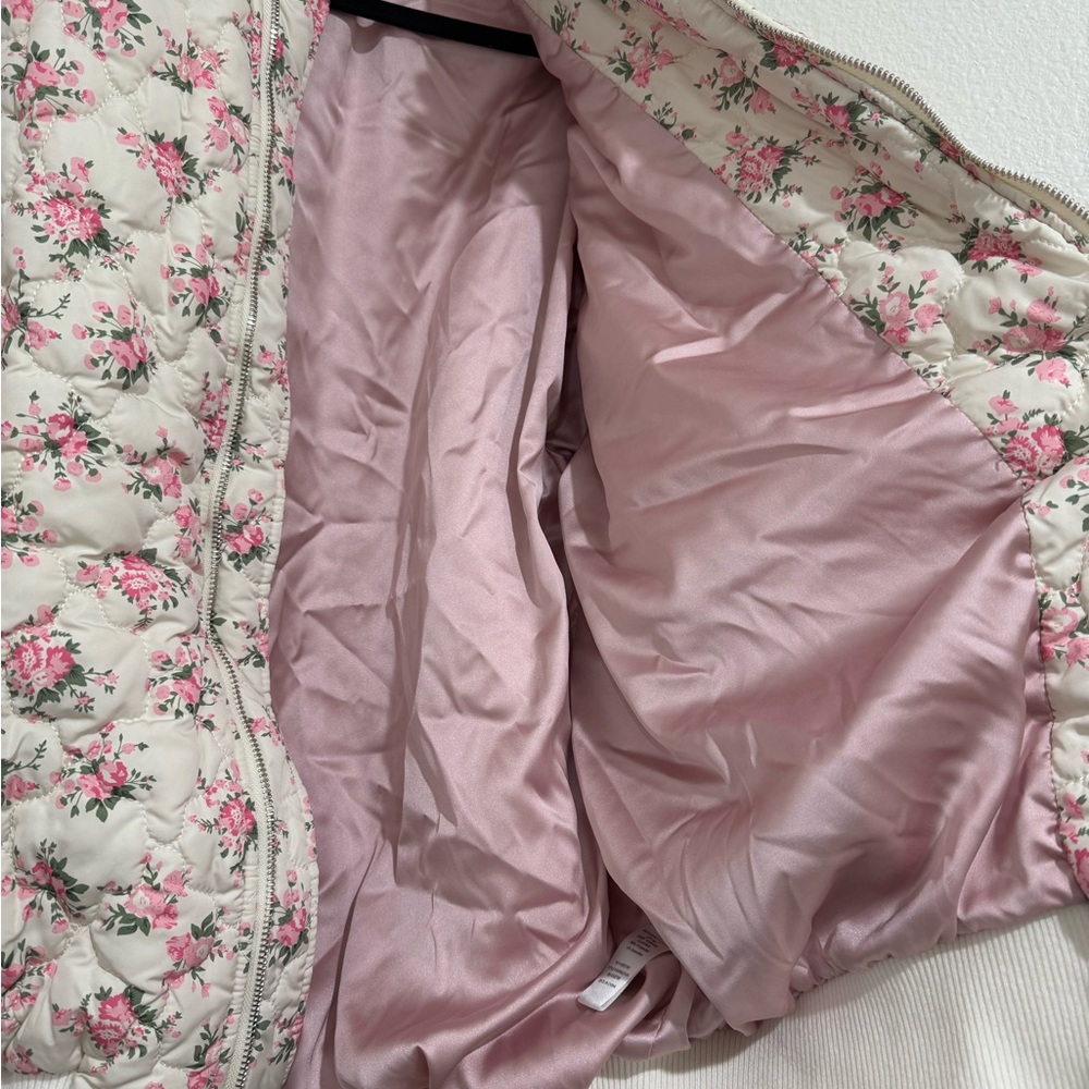 Quilted Floral Bomber Jacket - Pink on Cream - Picture 4 of 16
